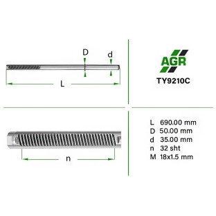 Power steering rack rod, new, TY9210C